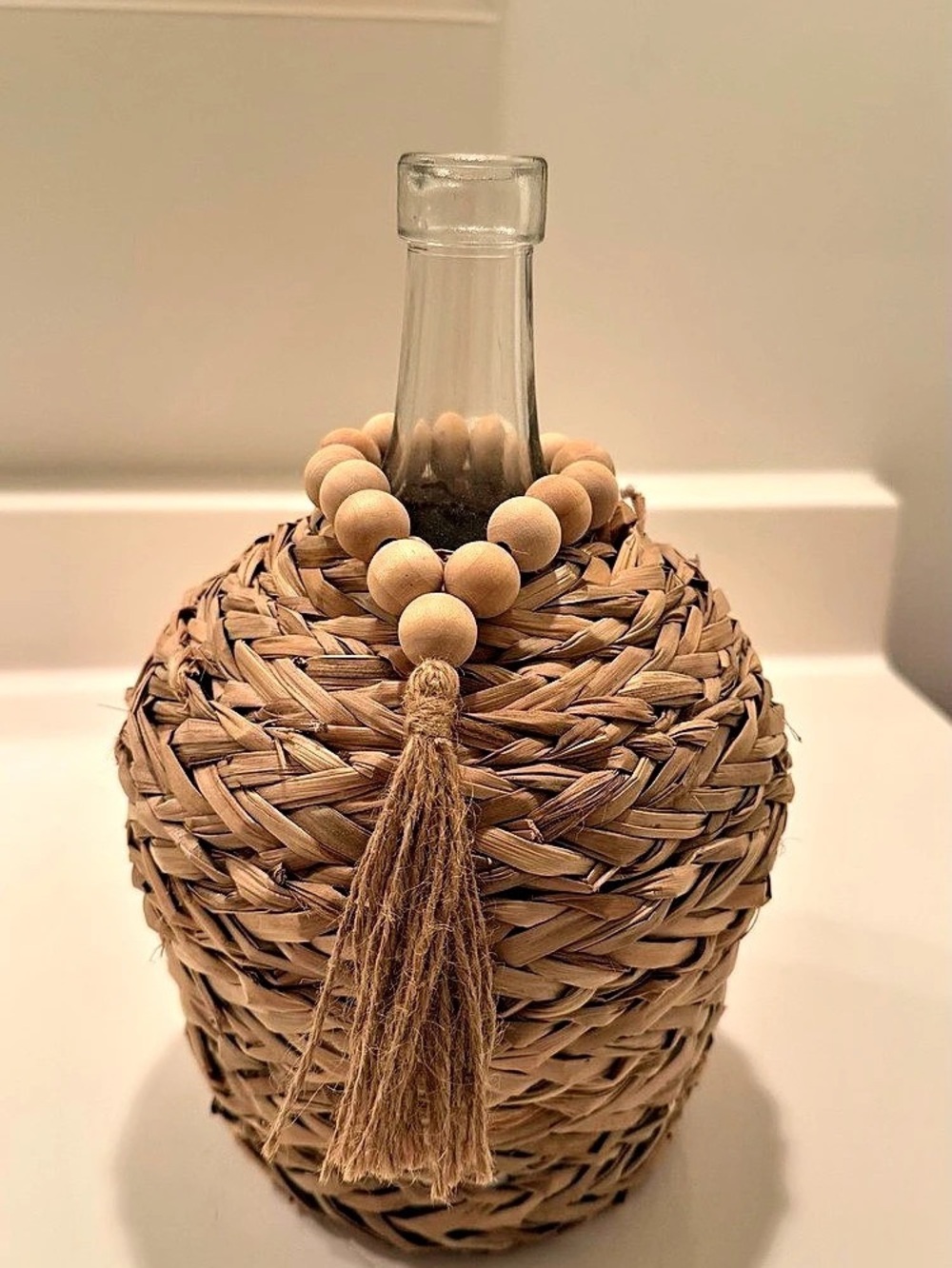 Woven Bottle Vase in Brown & Clear